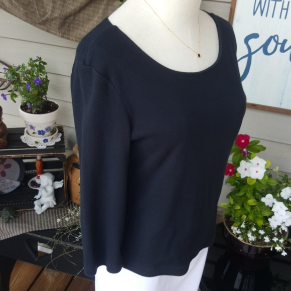 CASUAL CORNER ANNEX ♡  Sweet Vintage Black Thick 3/4 Length Scoop Neckline Top S - Picture 7 of 15